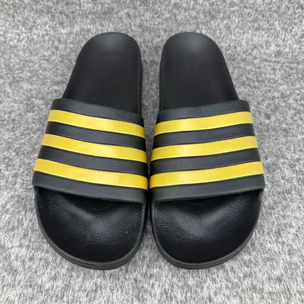 ✅Mens 14 Adidas Adilette Comfort Slides Sandals Lightweight Black/Gold 3-Stripe - Picture 6 of 13